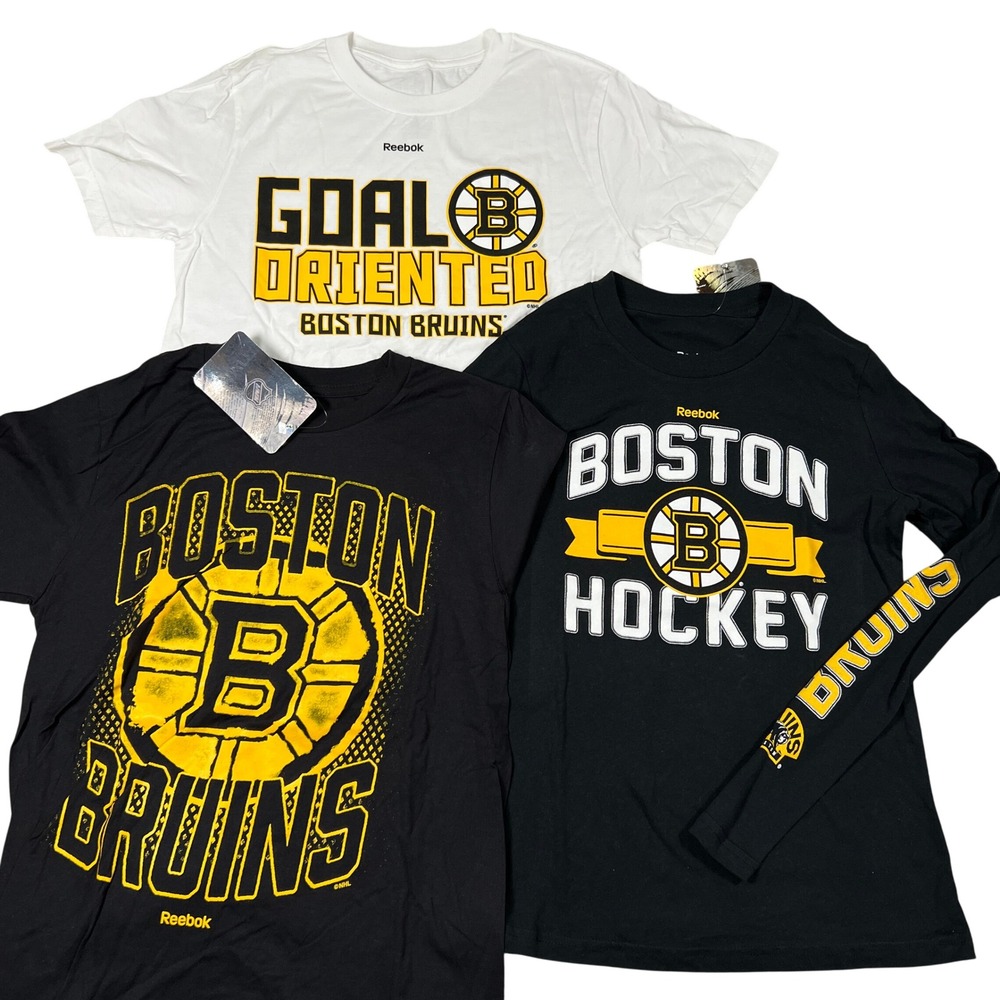 Reebok Boston Bruins NHL Youth Medium 10/12 T-Shirt‎ Lot 3pk NWT Black White